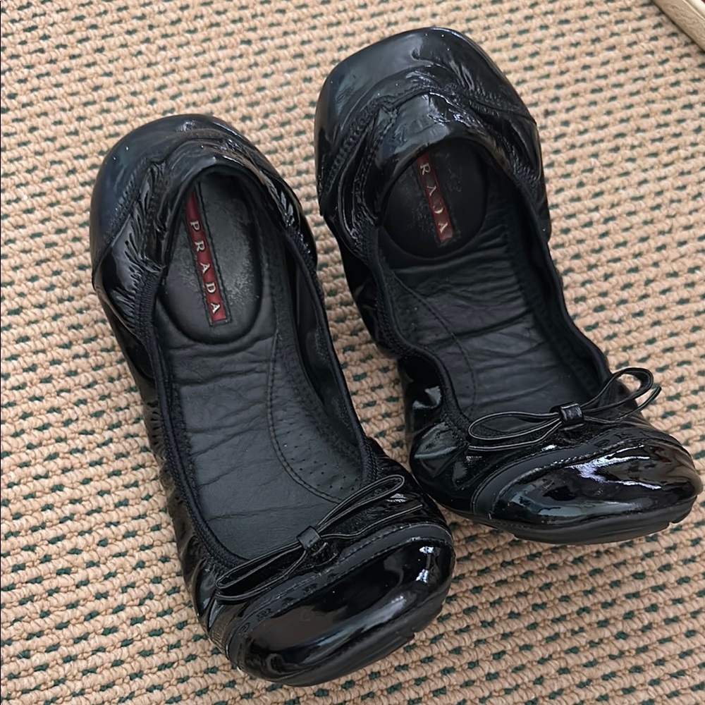 Prada Black Patent Leather Loafers with Elastic Edging